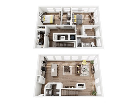 Floor plan for 2 beds, 2.5 baths, 1604 sqft